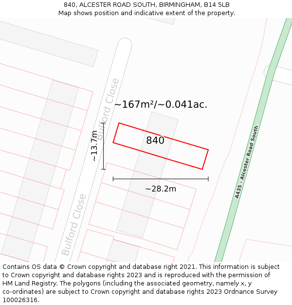 840, ALCESTER ROAD SOUTH, BIRMINGHAM, B14 5LB: Plot and title map