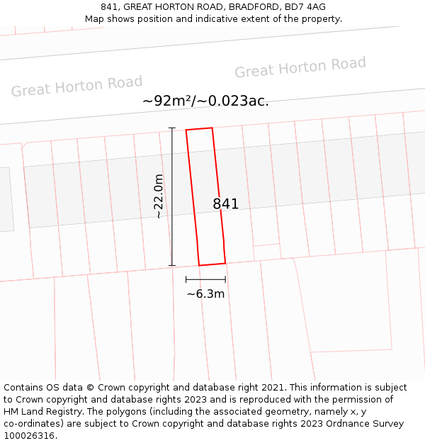 841, GREAT HORTON ROAD, BRADFORD, BD7 4AG: Plot and title map