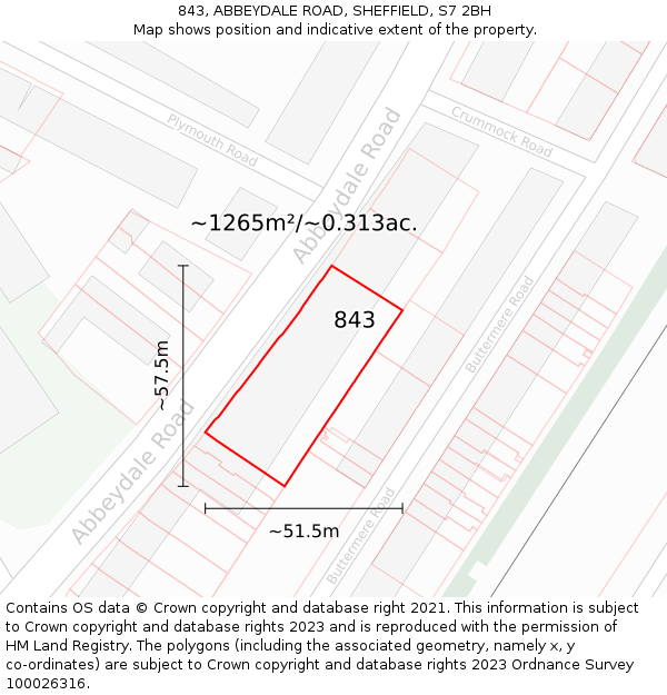 843, ABBEYDALE ROAD, SHEFFIELD, S7 2BH: Plot and title map