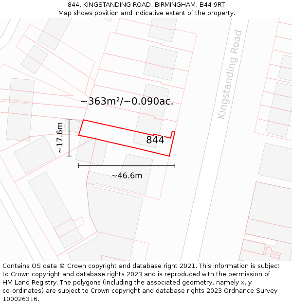 844, KINGSTANDING ROAD, BIRMINGHAM, B44 9RT: Plot and title map