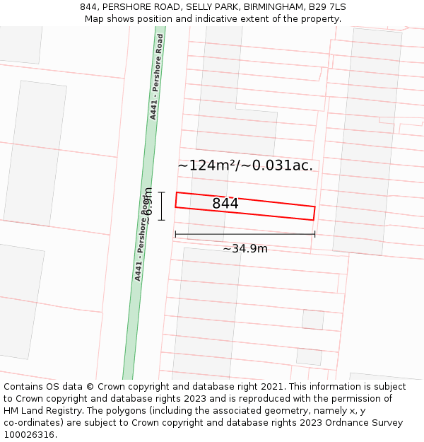 844, PERSHORE ROAD, SELLY PARK, BIRMINGHAM, B29 7LS: Plot and title map