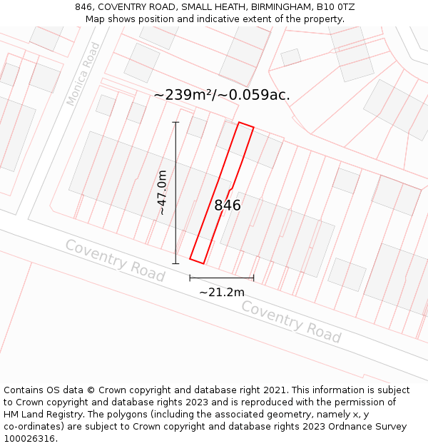 846, COVENTRY ROAD, SMALL HEATH, BIRMINGHAM, B10 0TZ: Plot and title map