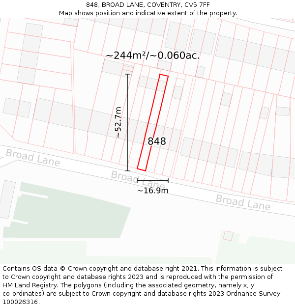 848, BROAD LANE, COVENTRY, CV5 7FF: Plot and title map