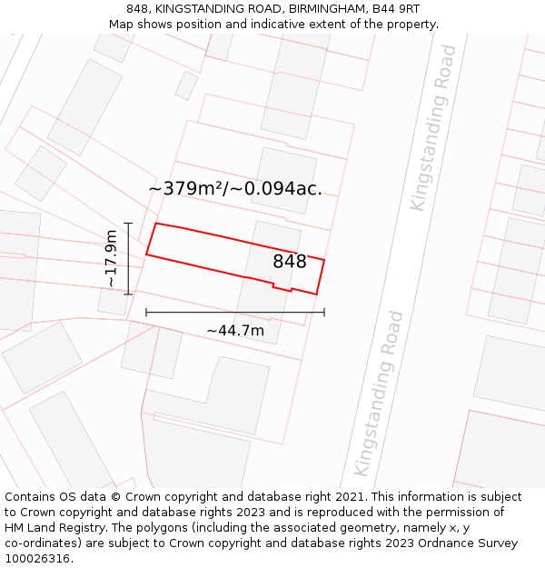 848, KINGSTANDING ROAD, BIRMINGHAM, B44 9RT: Plot and title map