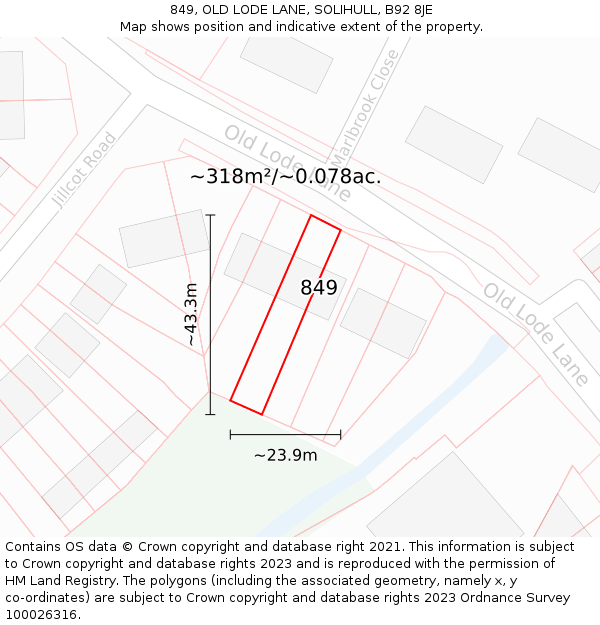 849, OLD LODE LANE, SOLIHULL, B92 8JE: Plot and title map