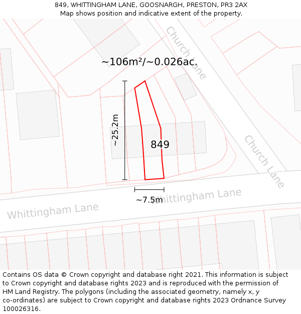 849, WHITTINGHAM LANE, GOOSNARGH, PRESTON, PR3 2AX: Plot and title map