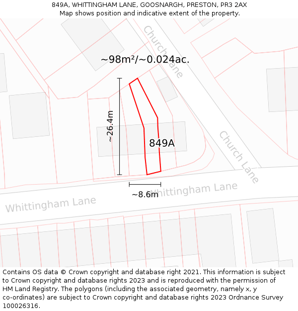 849A, WHITTINGHAM LANE, GOOSNARGH, PRESTON, PR3 2AX: Plot and title map