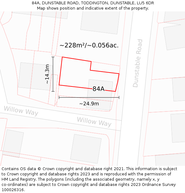 84A, DUNSTABLE ROAD, TODDINGTON, DUNSTABLE, LU5 6DR: Plot and title map