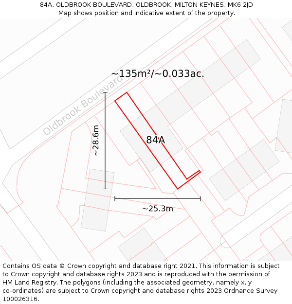 84A, OLDBROOK BOULEVARD, OLDBROOK, MILTON KEYNES, MK6 2JD: Plot and title map