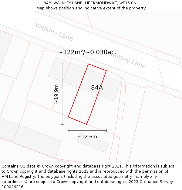 84A, WALKLEY LANE, HECKMONDWIKE, WF16 0NL: Plot and title map
