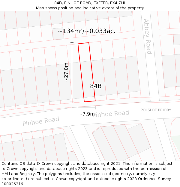 84B, PINHOE ROAD, EXETER, EX4 7HL: Plot and title map