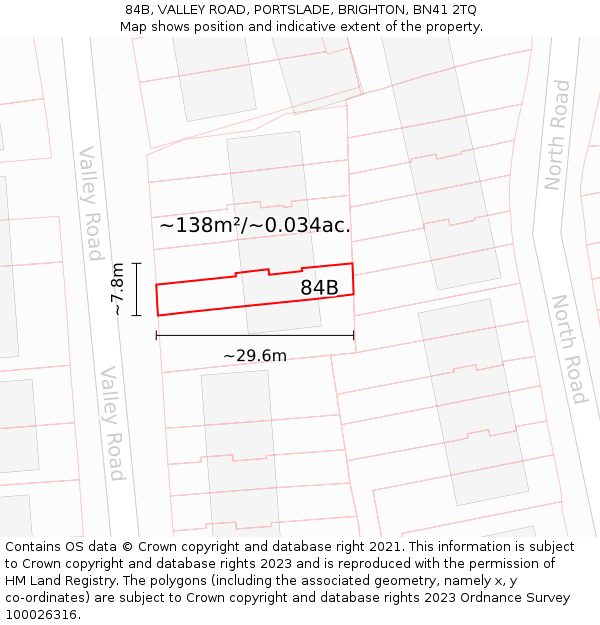 84B, VALLEY ROAD, PORTSLADE, BRIGHTON, BN41 2TQ: Plot and title map