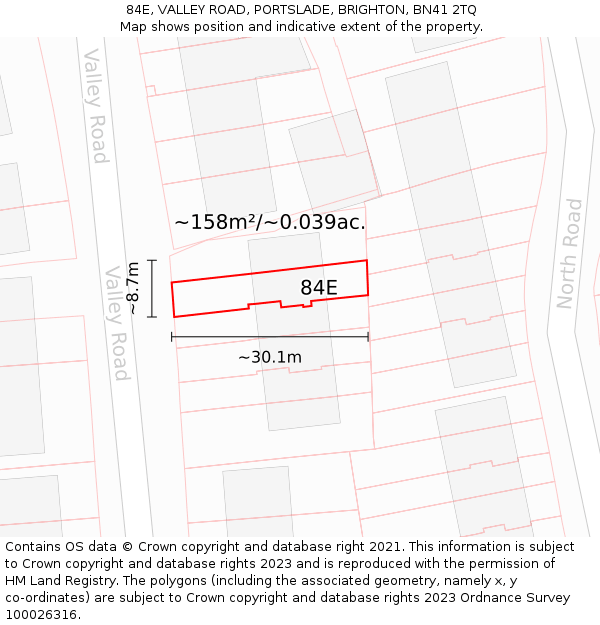 84E, VALLEY ROAD, PORTSLADE, BRIGHTON, BN41 2TQ: Plot and title map
