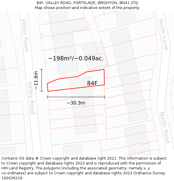 84F, VALLEY ROAD, PORTSLADE, BRIGHTON, BN41 2TQ: Plot and title map