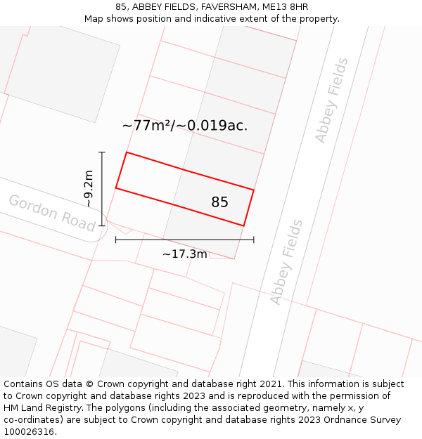 85, ABBEY FIELDS, FAVERSHAM, ME13 8HR: Plot and title map