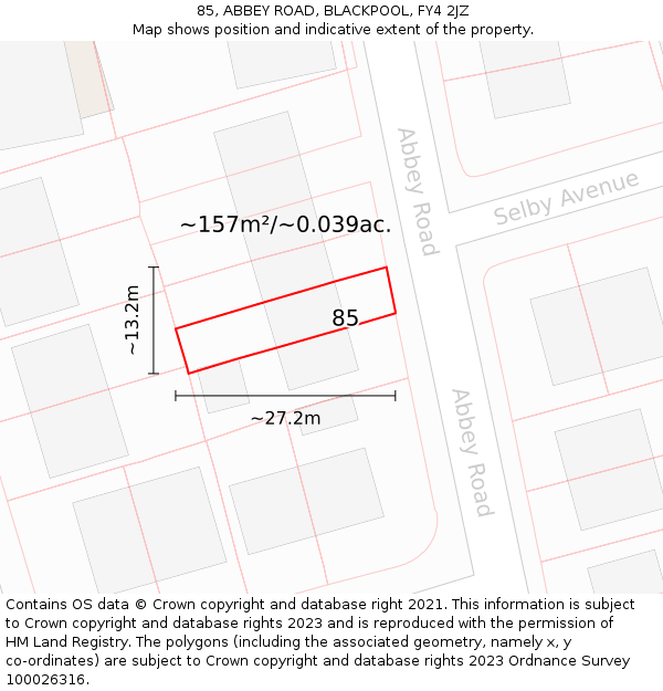 85, ABBEY ROAD, BLACKPOOL, FY4 2JZ: Plot and title map