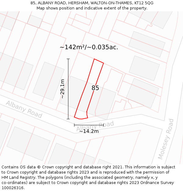 85, ALBANY ROAD, HERSHAM, WALTON-ON-THAMES, KT12 5QG: Plot and title map