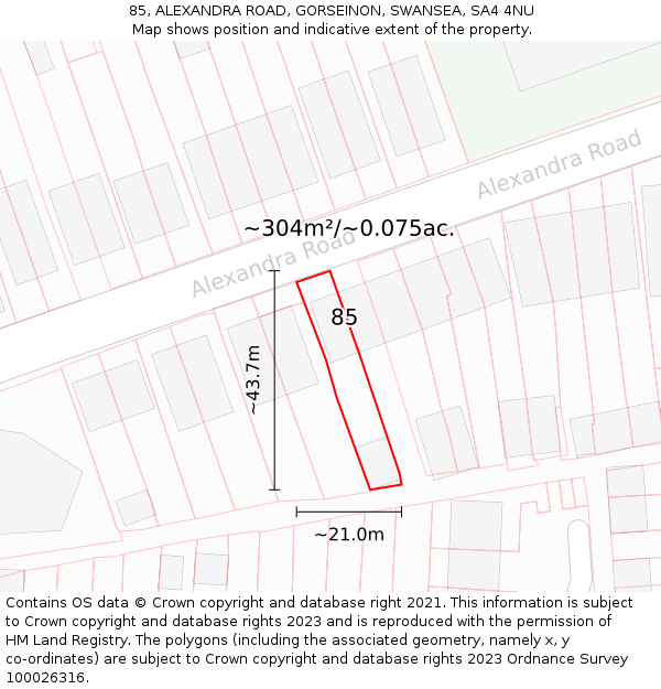 85, ALEXANDRA ROAD, GORSEINON, SWANSEA, SA4 4NU: Plot and title map