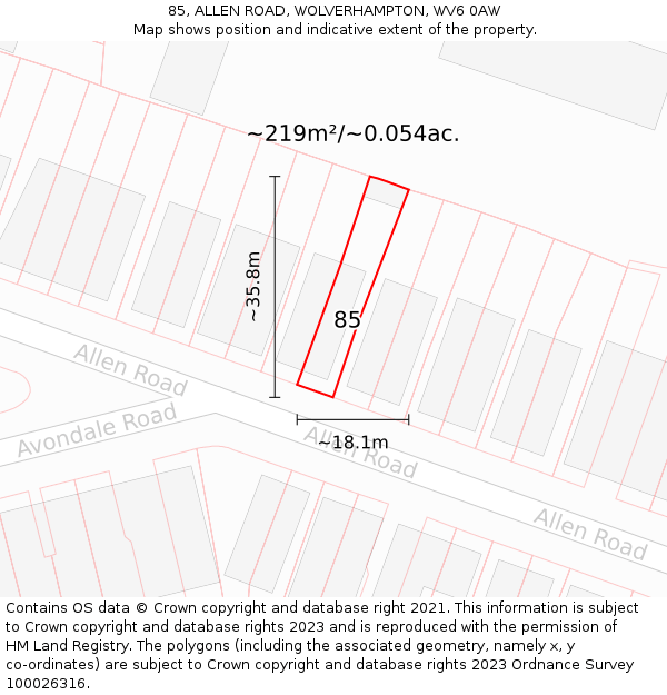 85, ALLEN ROAD, WOLVERHAMPTON, WV6 0AW: Plot and title map