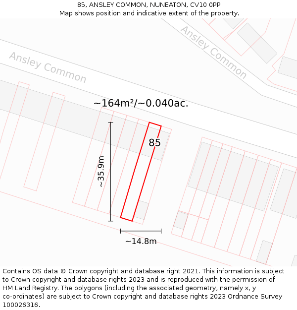 85, ANSLEY COMMON, NUNEATON, CV10 0PP: Plot and title map