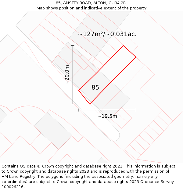 85, ANSTEY ROAD, ALTON, GU34 2RL: Plot and title map