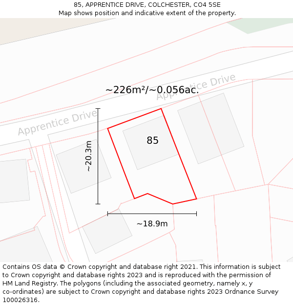 85, APPRENTICE DRIVE, COLCHESTER, CO4 5SE: Plot and title map
