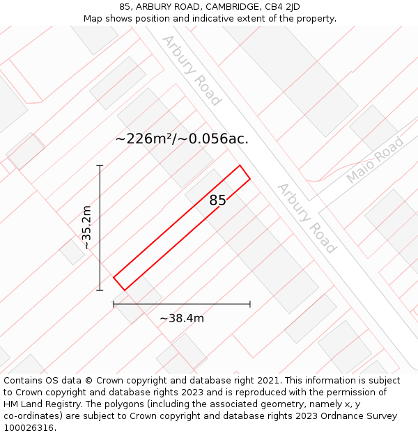 85, ARBURY ROAD, CAMBRIDGE, CB4 2JD: Plot and title map