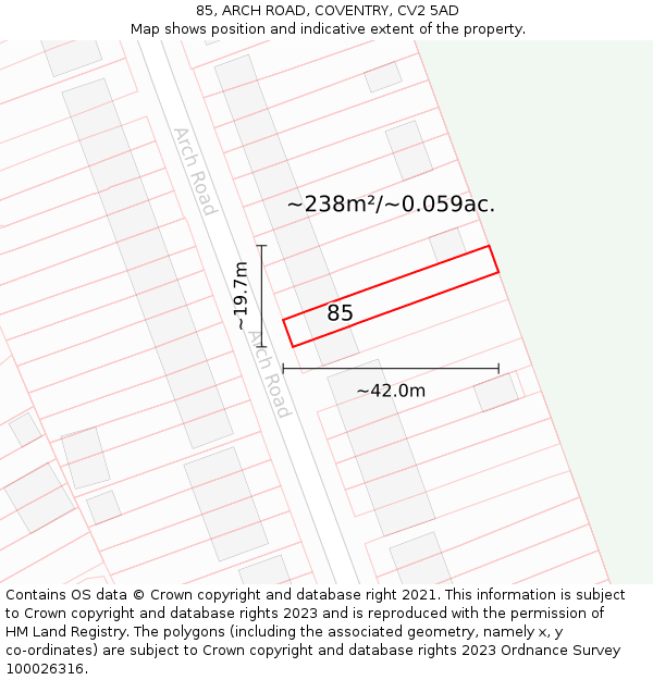 85, ARCH ROAD, COVENTRY, CV2 5AD: Plot and title map