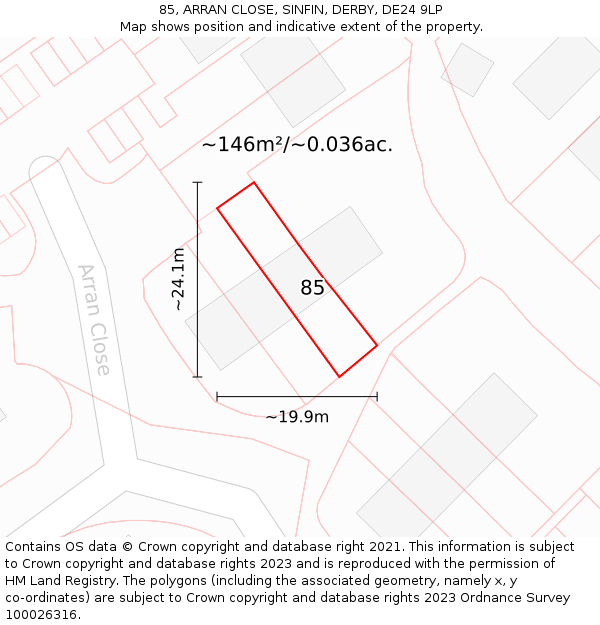85, ARRAN CLOSE, SINFIN, DERBY, DE24 9LP: Plot and title map