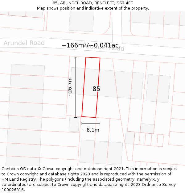 85, ARUNDEL ROAD, BENFLEET, SS7 4EE: Plot and title map
