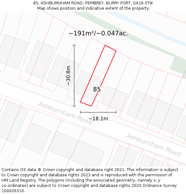 85, ASHBURNHAM ROAD, PEMBREY, BURRY PORT, SA16 0TW: Plot and title map