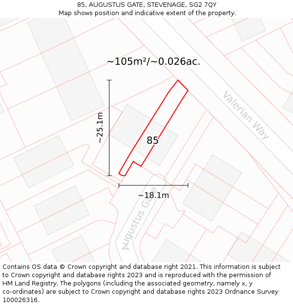 85, AUGUSTUS GATE, STEVENAGE, SG2 7QY: Plot and title map