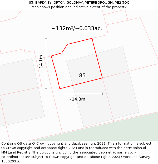 85, BARDNEY, ORTON GOLDHAY, PETERBOROUGH, PE2 5QQ: Plot and title map