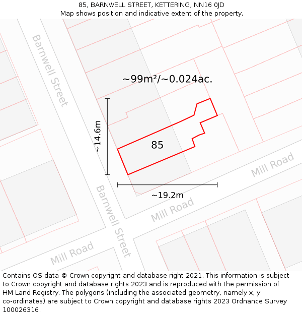 85, BARNWELL STREET, KETTERING, NN16 0JD: Plot and title map