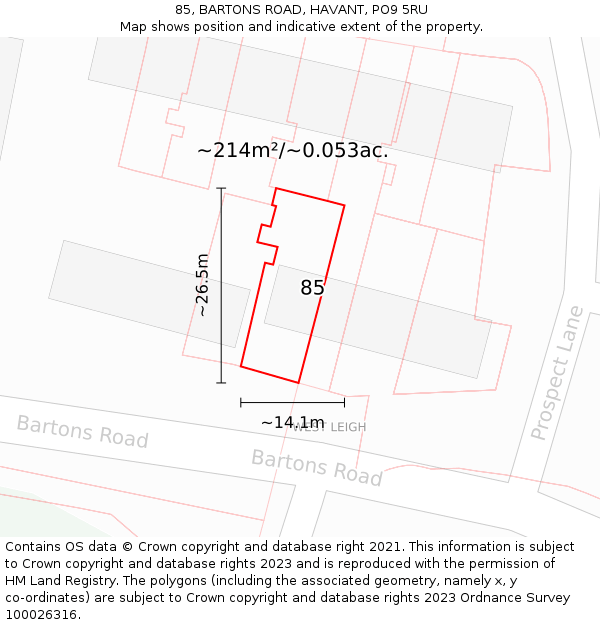 85, BARTONS ROAD, HAVANT, PO9 5RU: Plot and title map