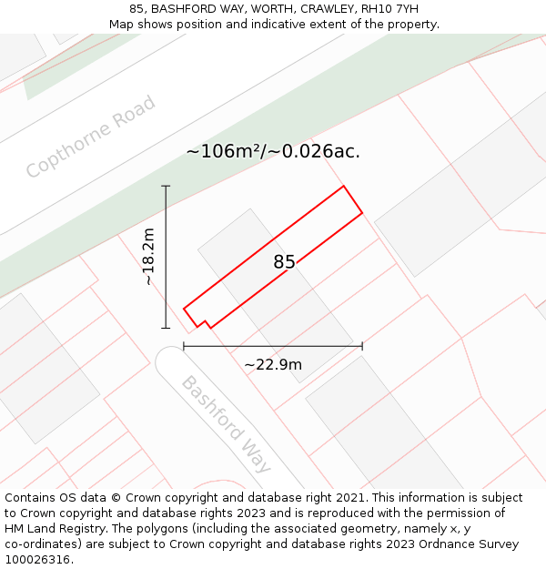 85, BASHFORD WAY, WORTH, CRAWLEY, RH10 7YH: Plot and title map