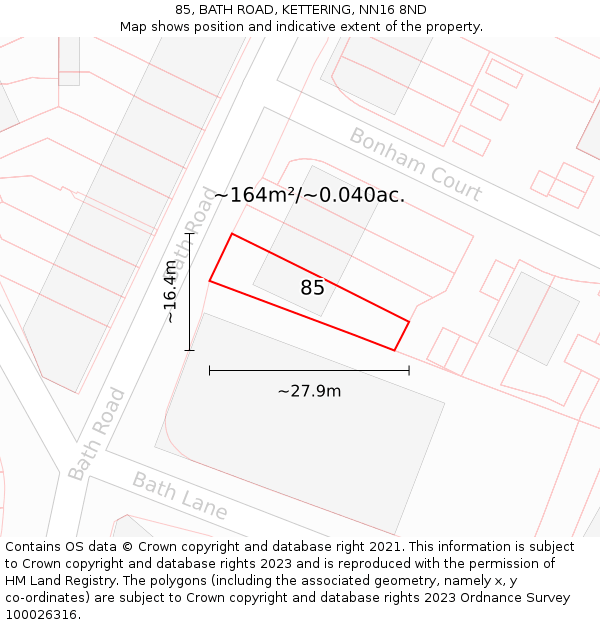 85, BATH ROAD, KETTERING, NN16 8ND: Plot and title map