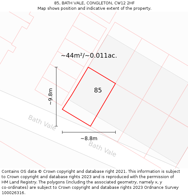 85, BATH VALE, CONGLETON, CW12 2HF: Plot and title map