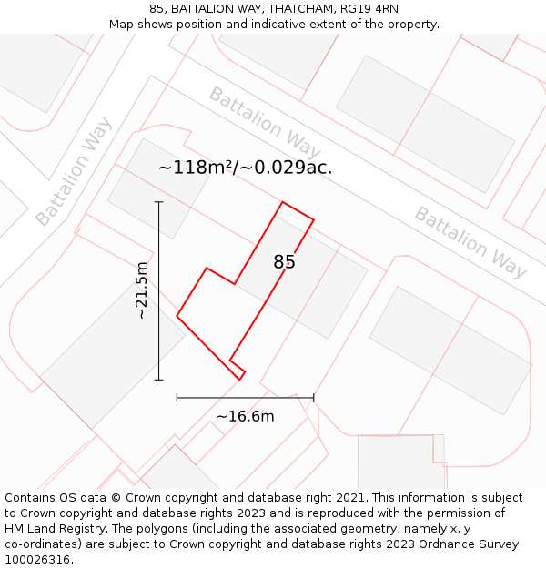 85, BATTALION WAY, THATCHAM, RG19 4RN: Plot and title map