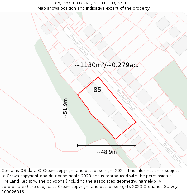 85, BAXTER DRIVE, SHEFFIELD, S6 1GH: Plot and title map