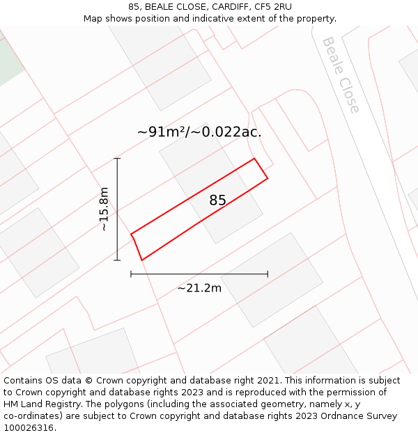 85, BEALE CLOSE, CARDIFF, CF5 2RU: Plot and title map