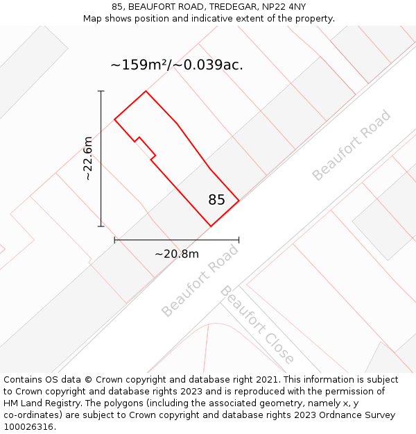 85, BEAUFORT ROAD, TREDEGAR, NP22 4NY: Plot and title map