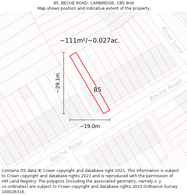 85, BECHE ROAD, CAMBRIDGE, CB5 8HX: Plot and title map