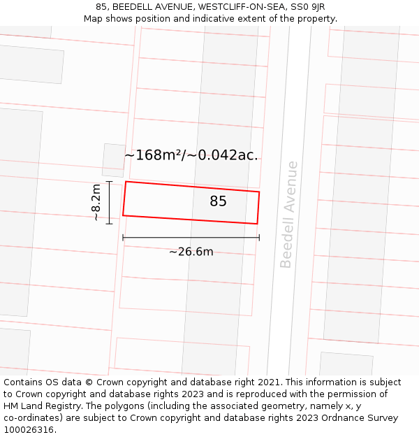 85, BEEDELL AVENUE, WESTCLIFF-ON-SEA, SS0 9JR: Plot and title map
