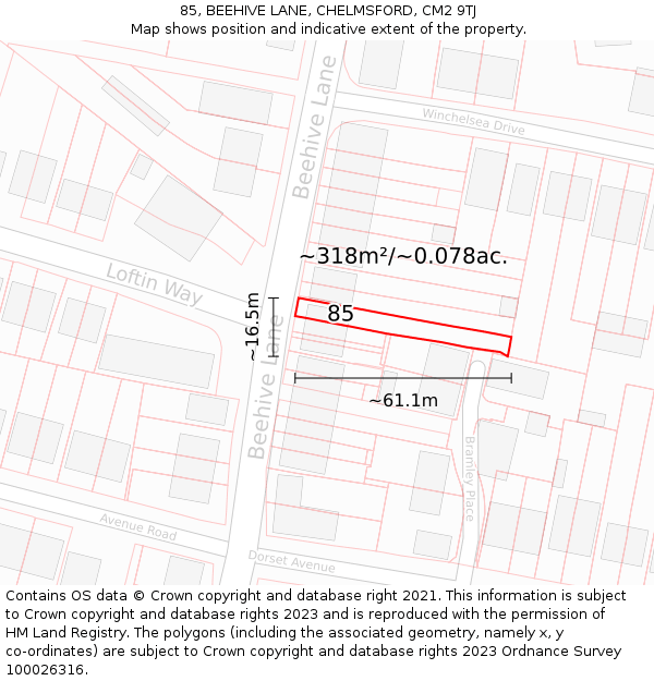 85, BEEHIVE LANE, CHELMSFORD, CM2 9TJ: Plot and title map