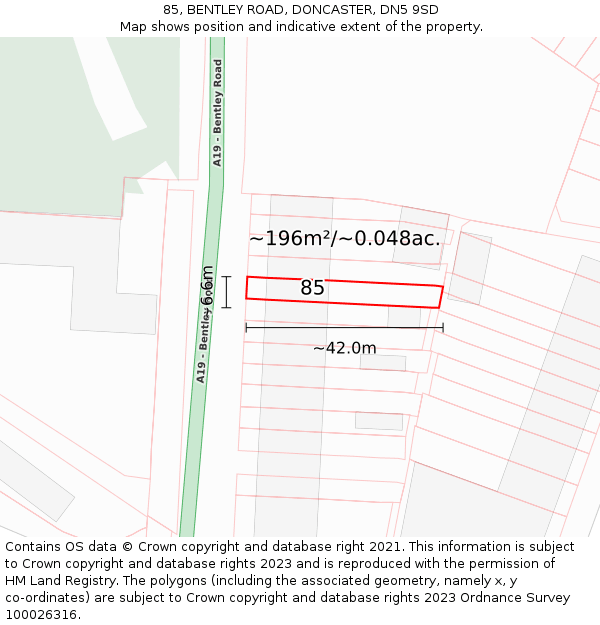 85, BENTLEY ROAD, DONCASTER, DN5 9SD: Plot and title map