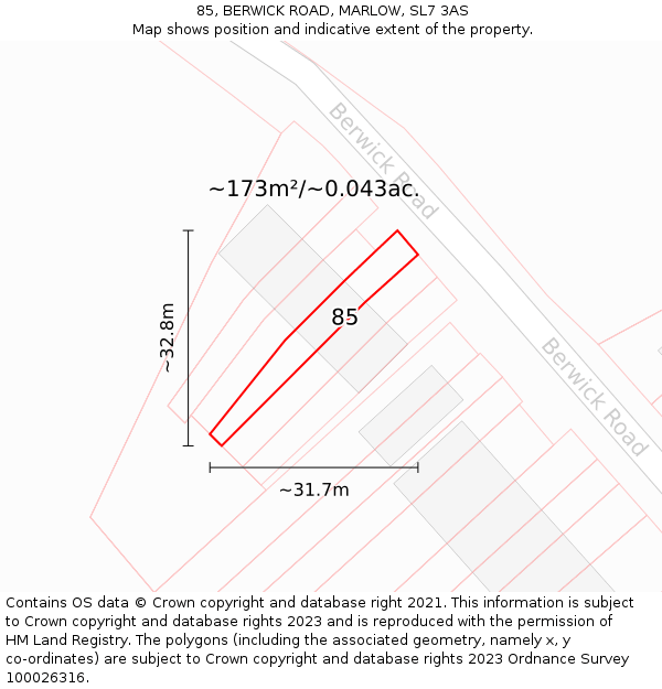 85, BERWICK ROAD, MARLOW, SL7 3AS: Plot and title map