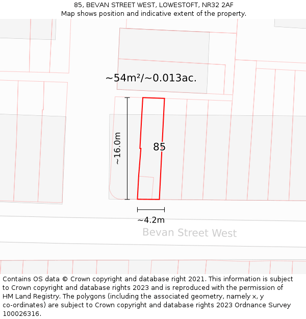 85, BEVAN STREET WEST, LOWESTOFT, NR32 2AF: Plot and title map