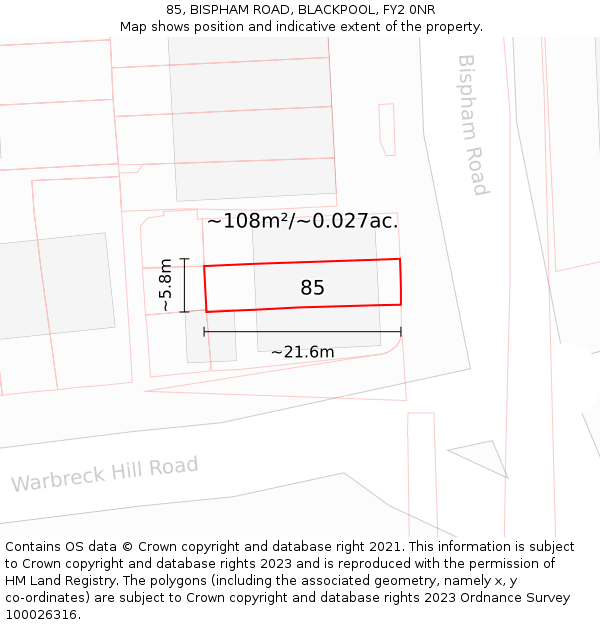 85, BISPHAM ROAD, BLACKPOOL, FY2 0NR: Plot and title map