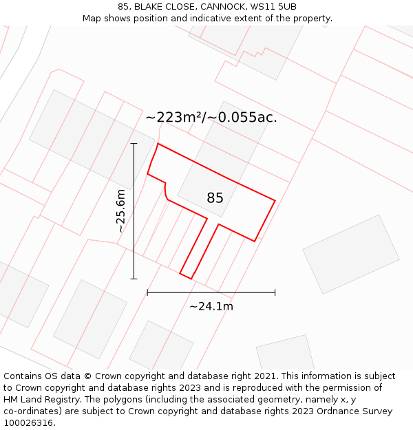 85, BLAKE CLOSE, CANNOCK, WS11 5UB: Plot and title map